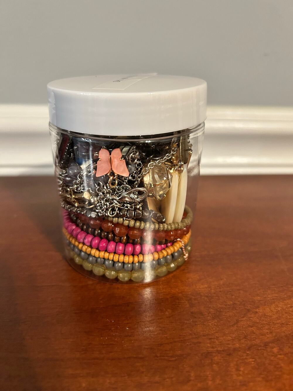 Vintage Mystery Jewelry Jar 8oz Lot Wearable Necklaces Bracelets Earrings Charms